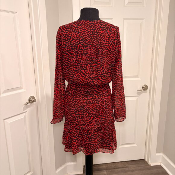 Kookai Black and Red Ruched Wrap Mini Dress, Sz FR 36